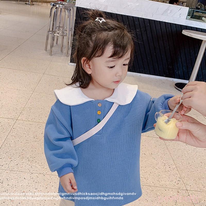 Đầm sweater tay dài vải nhung cổ búp bê dành cho bé