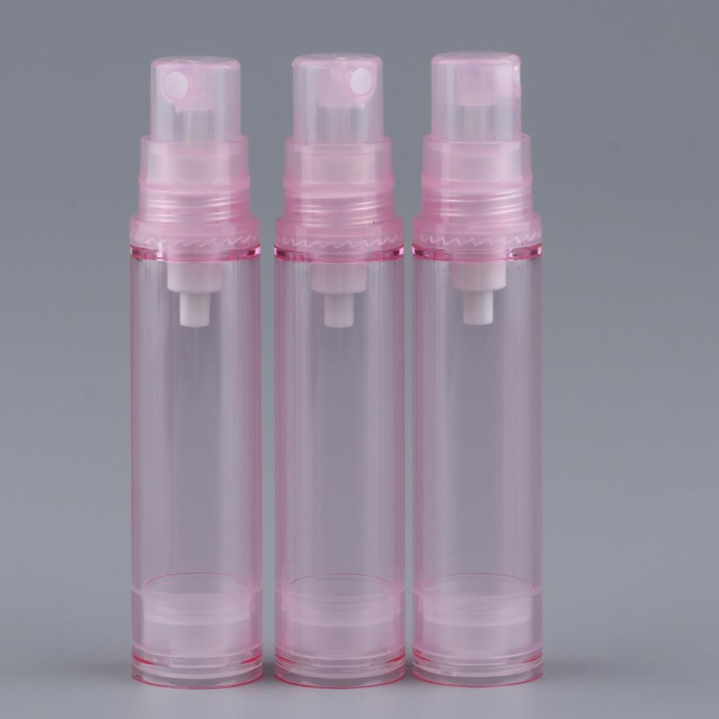 3Pcs 10ml Empty Airless Pump Bottles Refillable Cosmetic Containers Pink