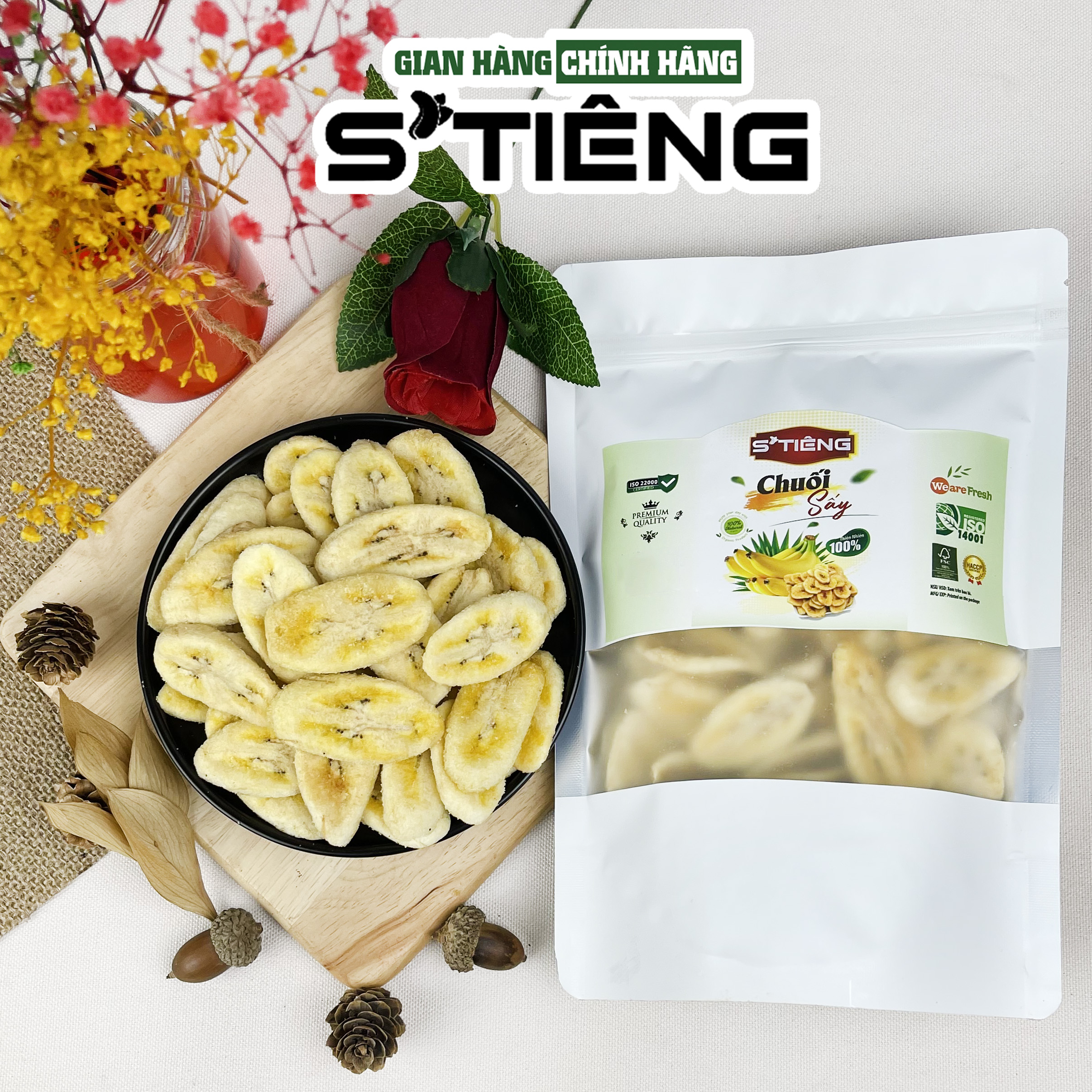 250Gr Chuối Sấy Giòn Nguyên Miếng Xuất Khẩu S'TIÊNG