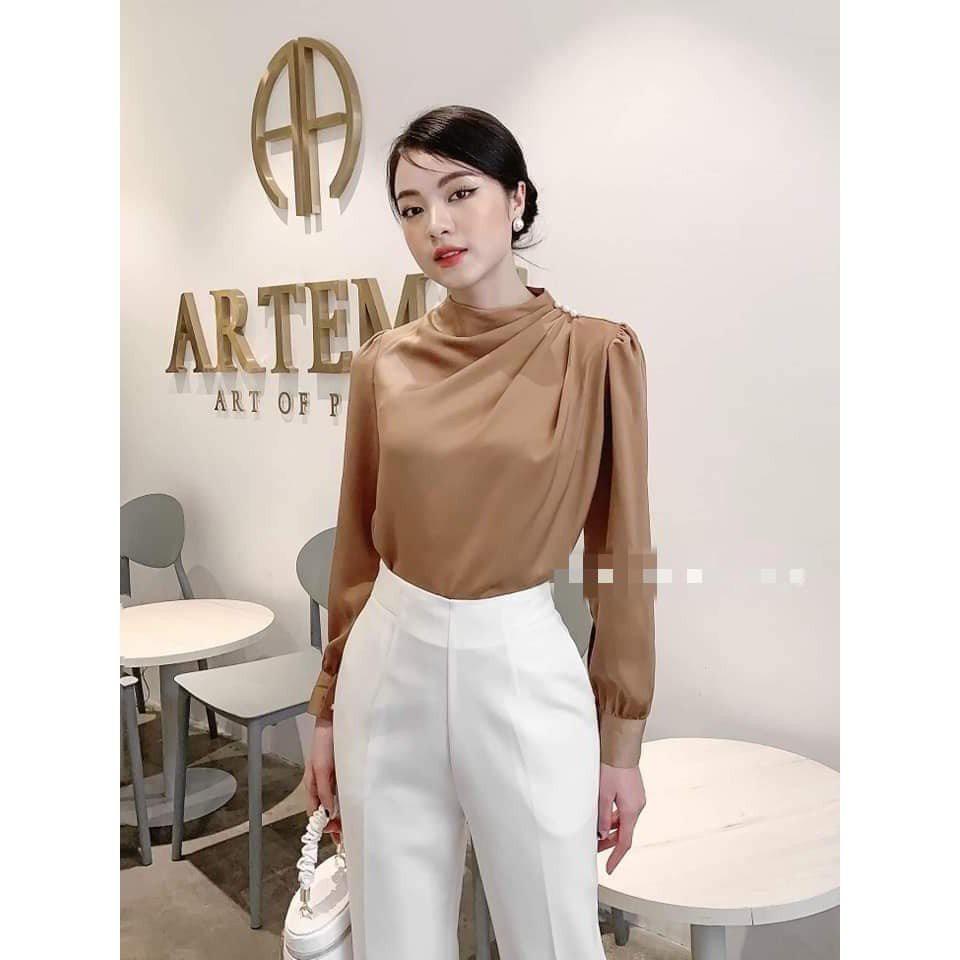 Áo sơ mi nữ satin phi bóng phản quang 4 màu trắng,đen ,nâu,xanh luôn sang chảnh cho các nàng mặc dạo phố gKELLBOUTIQUE