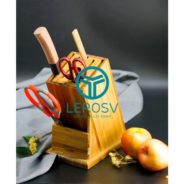 Hộp Cắm Dao Kéo Thìa Đũa Dĩa Gỗ Tre Tự Nhiên - Hộp/Khay/Giá/Ống Đựng Dao Kéo Bằng Gỗ Giúp Nhanh Khô Ráo Sạch Sẽ Để Bàn