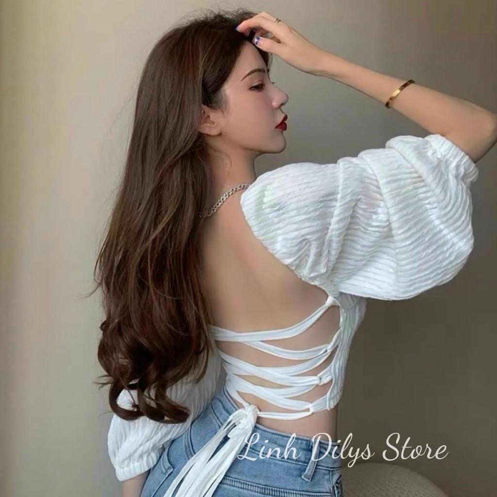 JENNA TOPÁo Croptop Đan Dây Lưng Nơ Lưng Linh Dilys Store