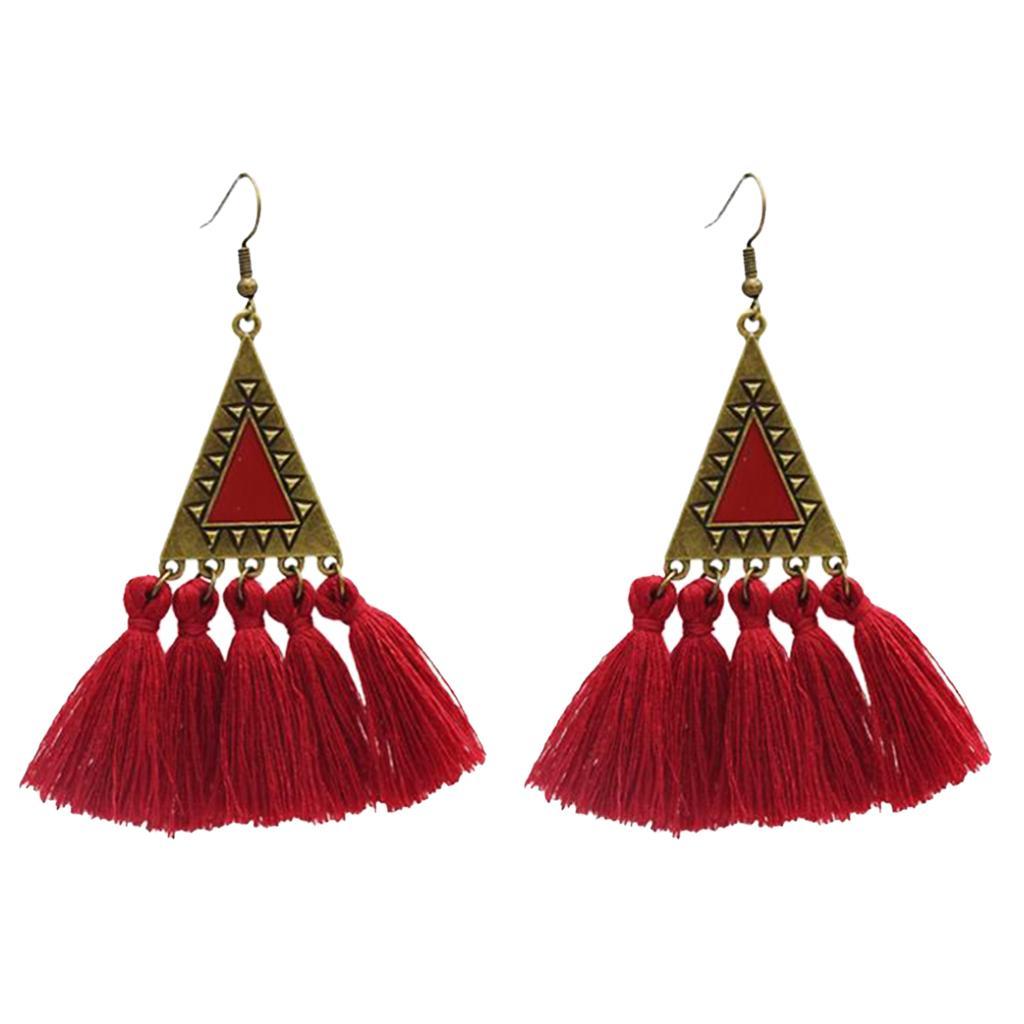 Vintage Fringe Tassel Earrings Bohemian Dangle Stud Women Jewelry Red