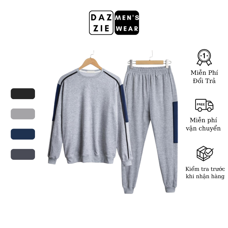 Bộ thể thao nam dài tay DazzieMenwear chất Nỉ Cotton Spandex Mềm, Co dãn kiểu dáng trẻ trung, thời trang