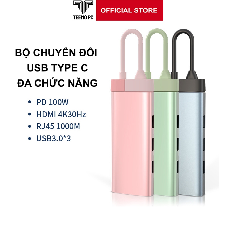 Bộ HUB TEEMO PC Thời Trang Chia Cổng USB Type C To 4K HDMI PD Dùng Cho Laptop Surface Macbook IPad Điện Thoại - Hàng Chính Hãng