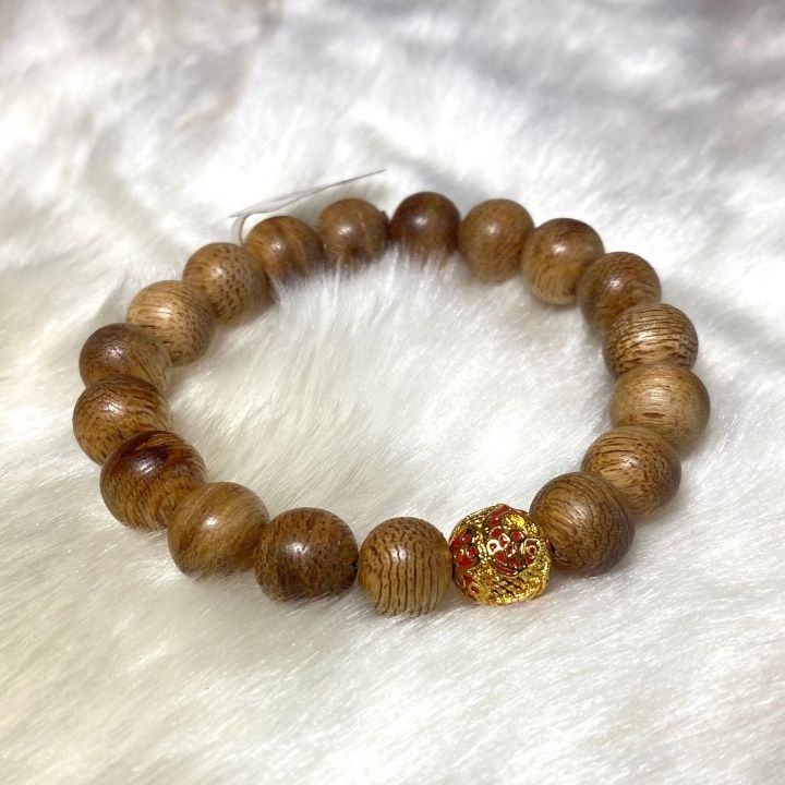 Vòng Tay Trầm Hương 10 ly Mix Charm Hoa Đỏ Vàng Kim Mã