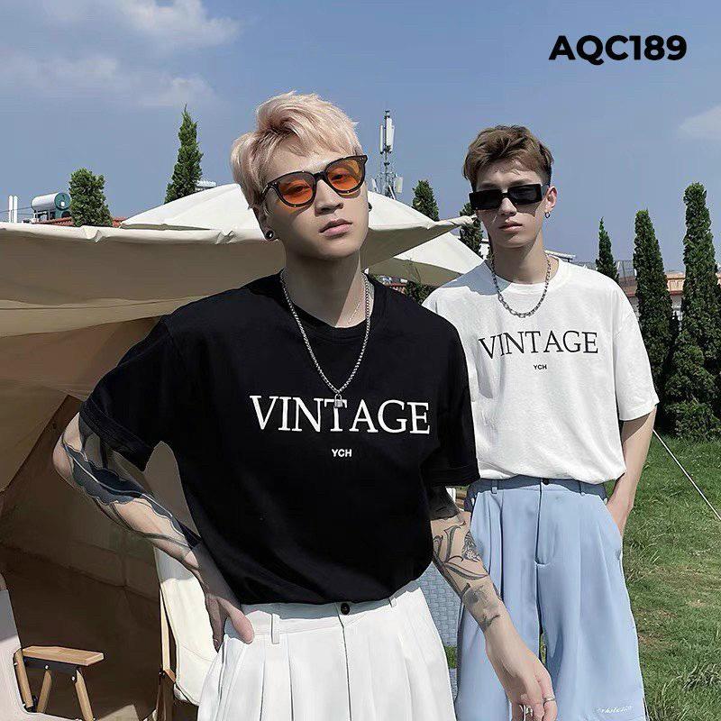 Áo Thun Nam In Chữ VINTAGE đơn giản hai màu đen trắng basic
