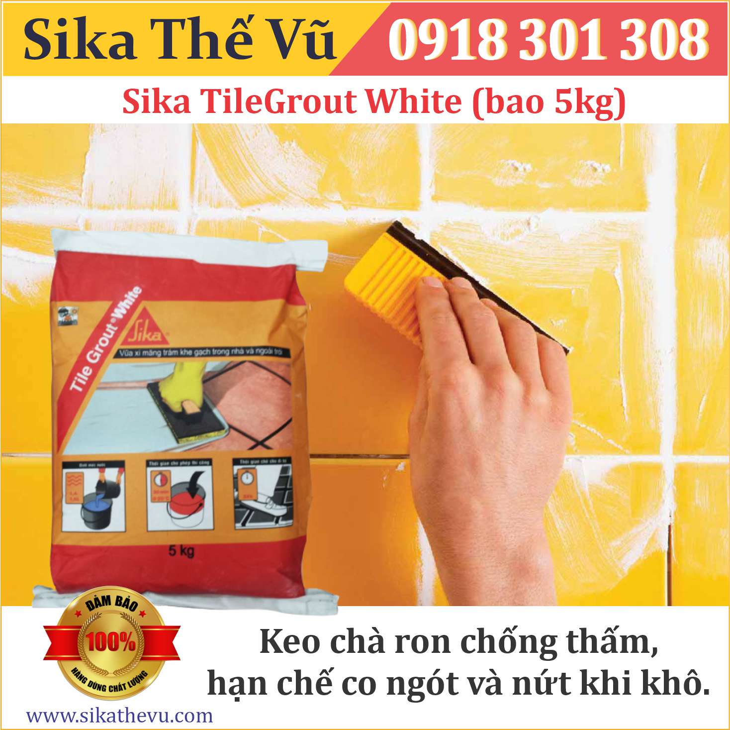 Keo chà ron chống thấm,chống bám bẩn - Sika TileGrout White (bao 5kg)