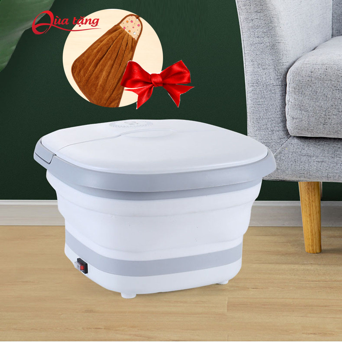 Chậu ngâm chân massage cắm điện gấp gọn, Bồn Ngâm Massage Chân Cắm Điện gấp gọn trừ phong thấp, lưu thông khí huyết-Thùng mát xa chân, thư giãn, thoải mái tặng kèm khăn lau tay