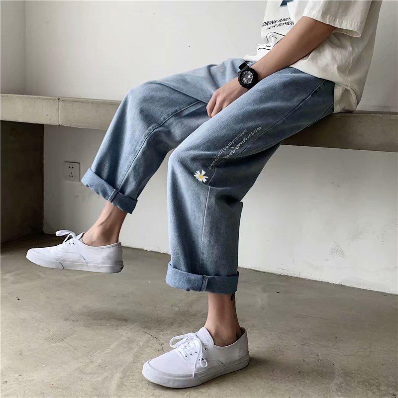 Quần Jeans Ống Đứng Thêu Hoa Thời Trang Cho Nam