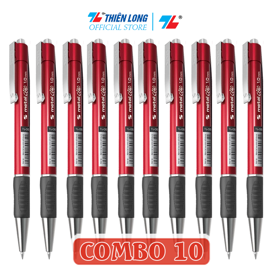 Combo 5 - 10 - 20 Bút Bi Thiên Long Metal Clip Tl - 036 Đầu Bi 1.0Mm - Combo 10 - Đỏ