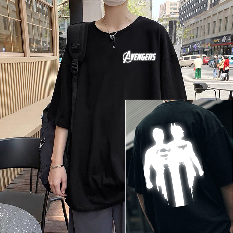 Áo thun form rộng tay lỡ Unisex phản quang Supermen và Batman
