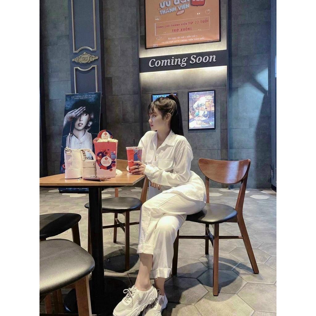 Set đồ jumsuit nữ, bộ quần suông ống rộng kèm áo sơ mi