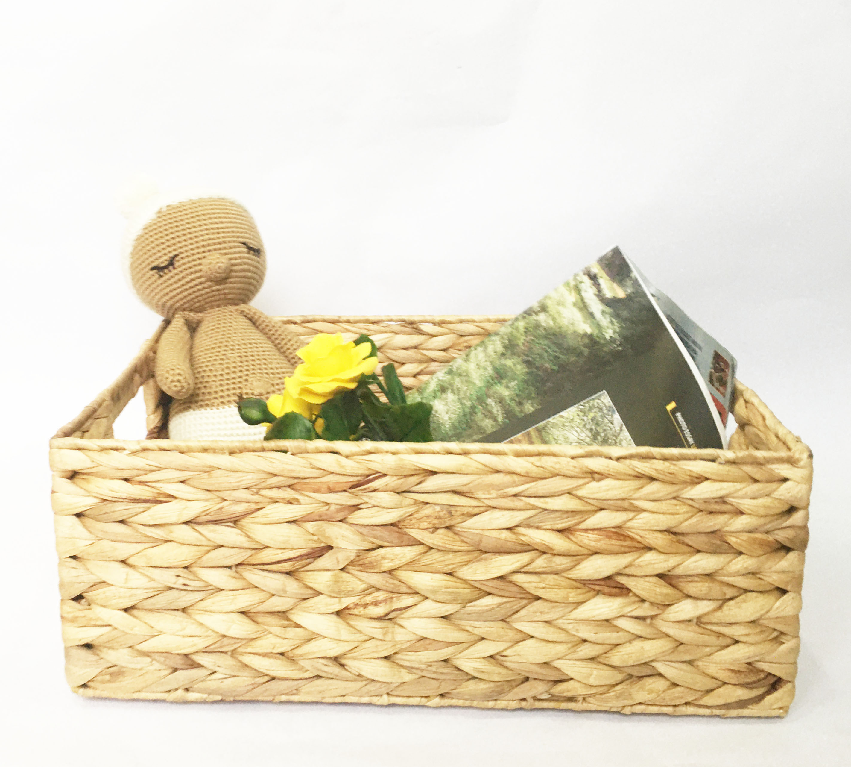 Sọt Giỏ Lục Bình chữ nhật đa năng - giỏ bèo tây khung sắt có tay cầm handmade vintage KT D36xR27xC14cm