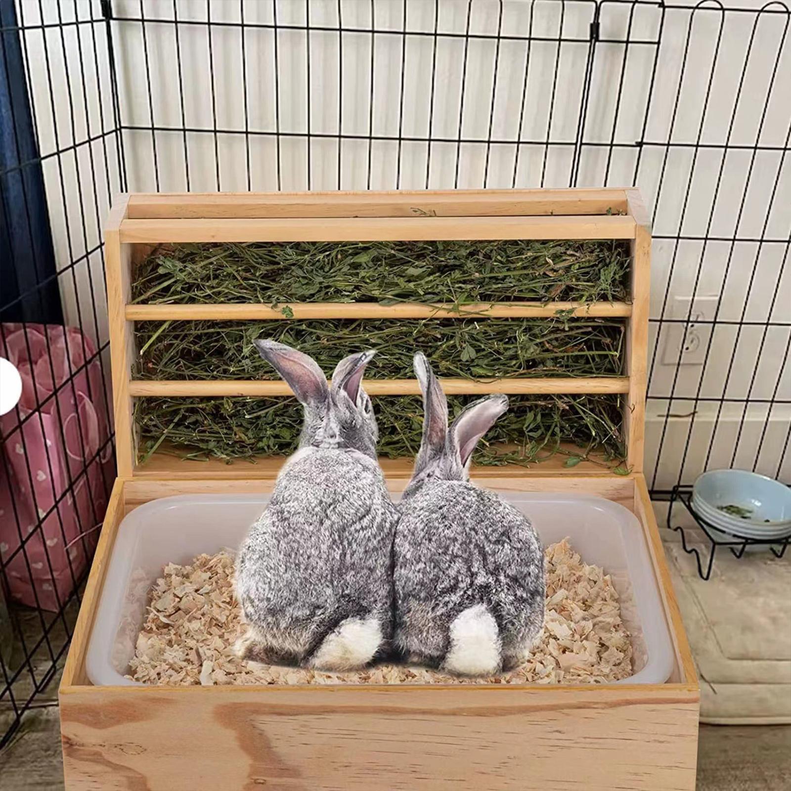 Wooden Rabbit Hay Feeder with Litter Box Guinea Pig Bunny Hay Manger Feeder