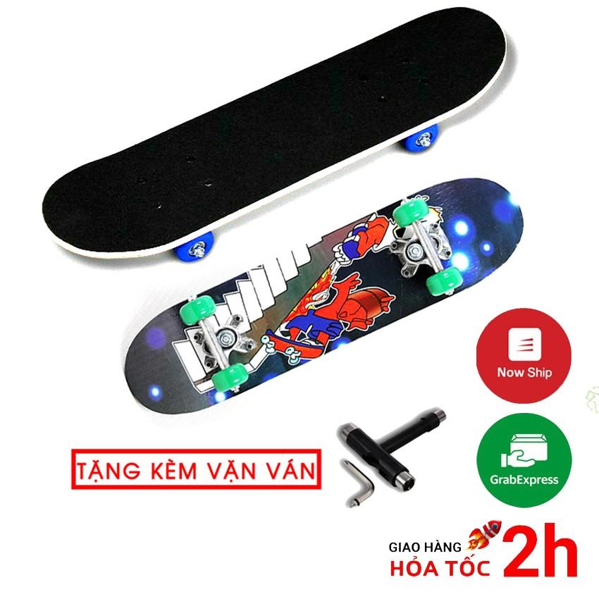 Ván trượt skateboard thể thao chất liệu gỗ phong ép cao cấp 7 lớp mặt nhám trẻ em và người lớn - tặng vặn ván