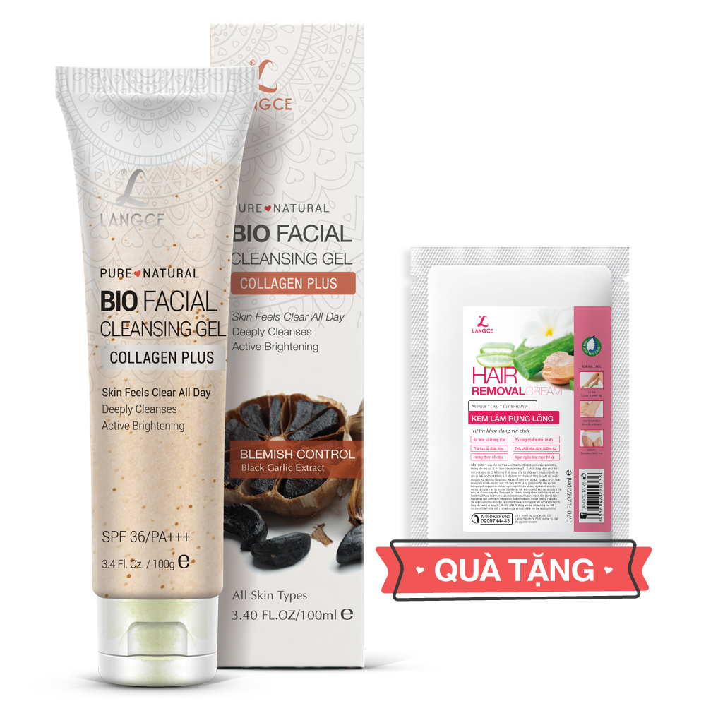 Gel Rửa Mặt Collagen+ Đẹp Da 100ml - Tỏi Đen - Trẻ Hóa Da TẶNG Kem Làm Rụng Lông Trắng Da 20ml LANGCE