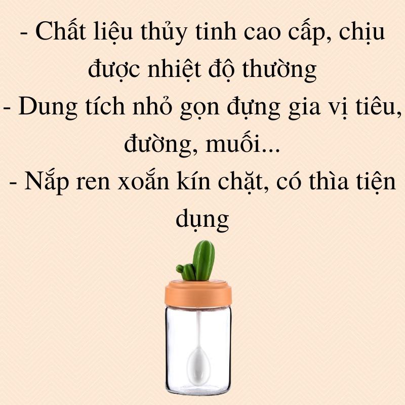 Hũ đựng gia vị thủy tinh, lọ đựng gia vị kèm muỗng thìa cao cấp hình xương rồng