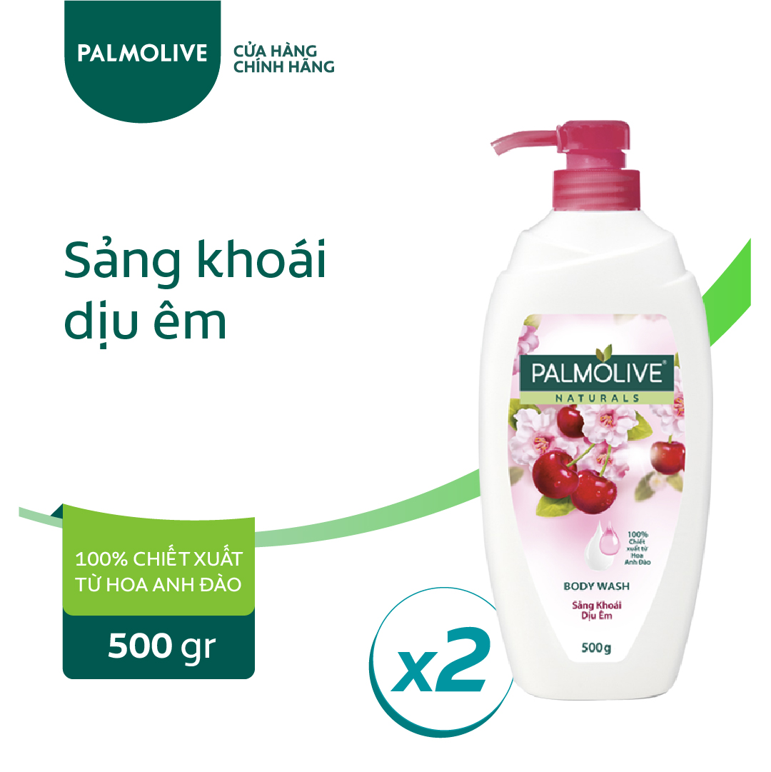 Bộ 2 Sữa tắm Palmolive sảng khoái dịu êm 100% chiết xuất từ hoa anh đào 500g