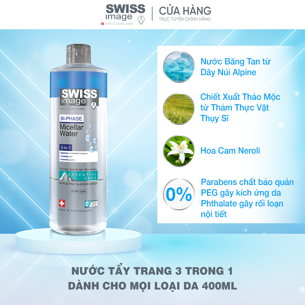 Bộ đôi Skincare Swiss Image nước tẩy trang 3 trong 1 và gel rửa mặt làm sạch ngừa mụn kiểm soát bã nhờn không khô rít cho da dầu mụn