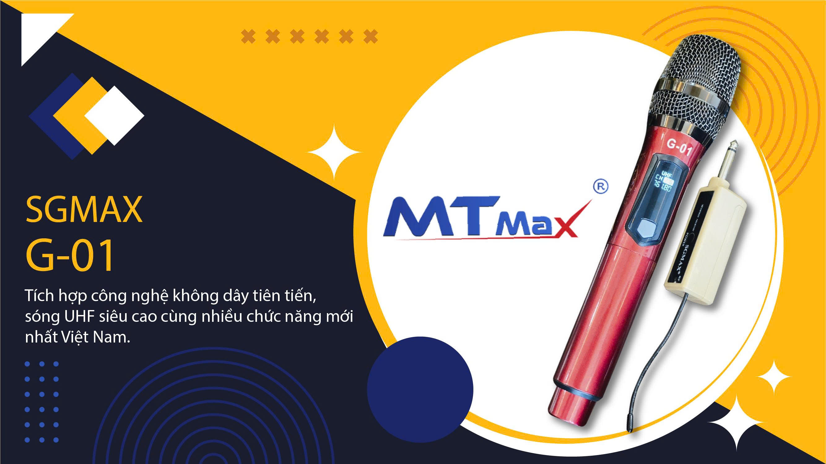 Micro Không Dây Karaoke SGMAX G01 Chuyên Dùng Cho Loa Kéo, Amply Siêu Hay Mic Dùng Pin Sạc Tiện Lợi Micro Nhẹ Hút Âm hàng nhập khẩu