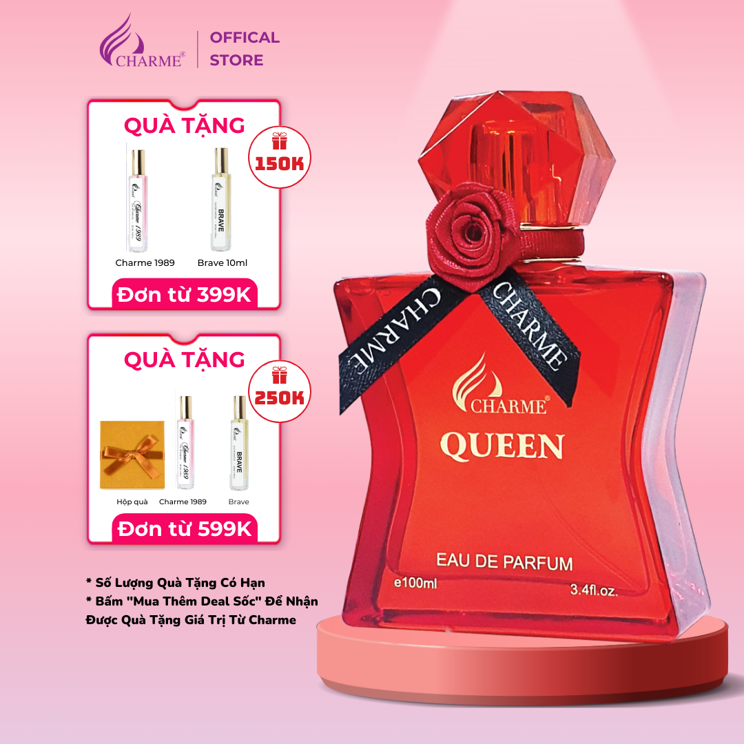 Nước hoa nữ sang trọng, Charme Queen, mùi hương hoa hồng, nồng nhiệt, tươi mát, lưu hương lâu, 100ml