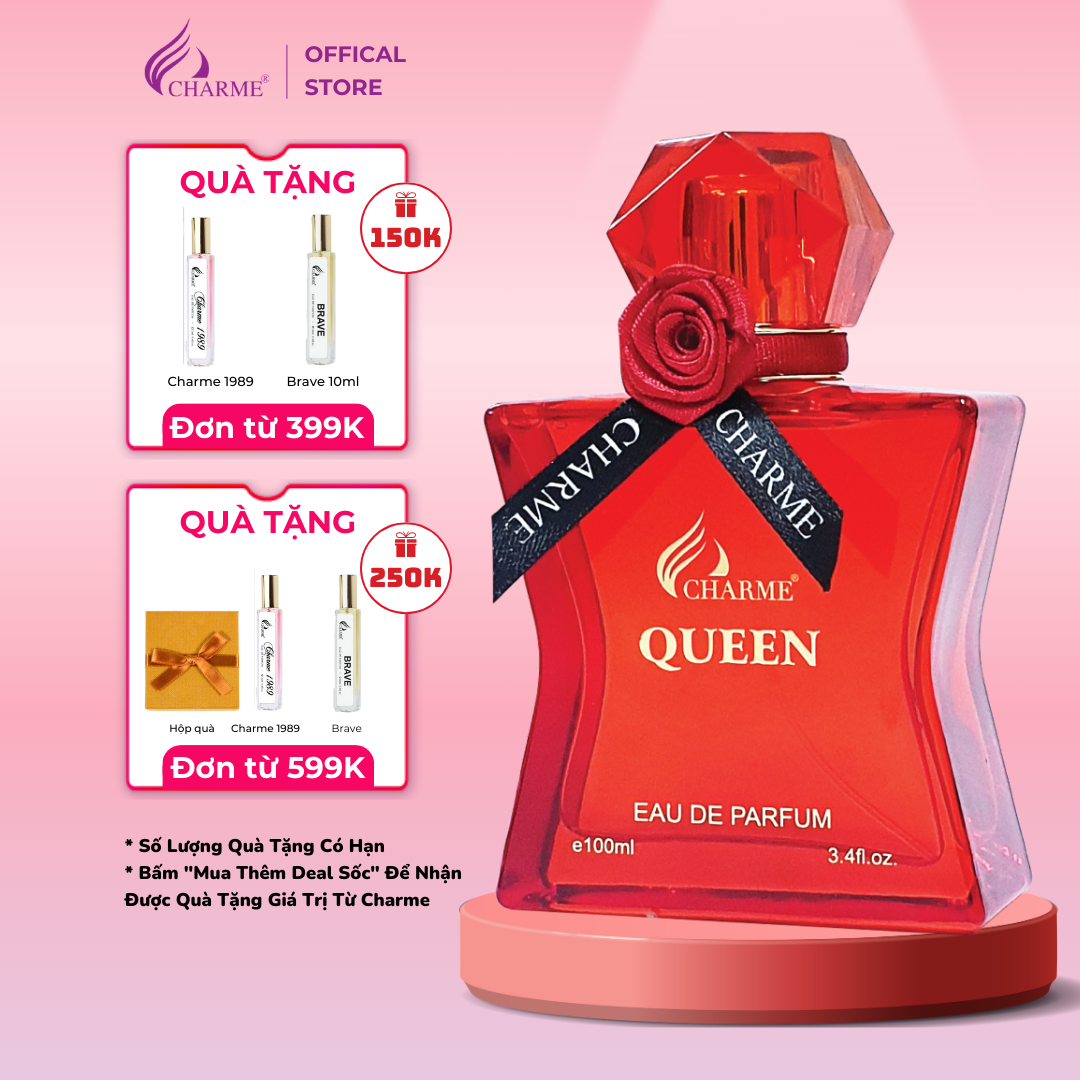 Nước hoa nữ sang trọng, Charme Queen, mùi hương hoa hồng, nồng nhiệt, tươi mát, lưu hương lâu, 100ml