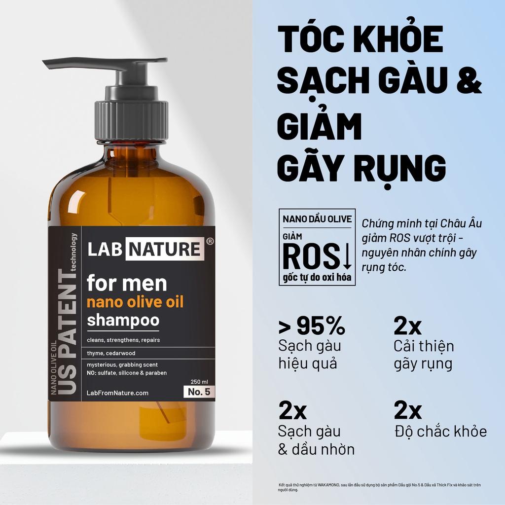 Combo Dầu Gội và Dầu Xả Không Silicone Sạch gàu ngăn rụng tóc dành cho nam Lab Nature No.5 - công nghệ Nano Olive Oil