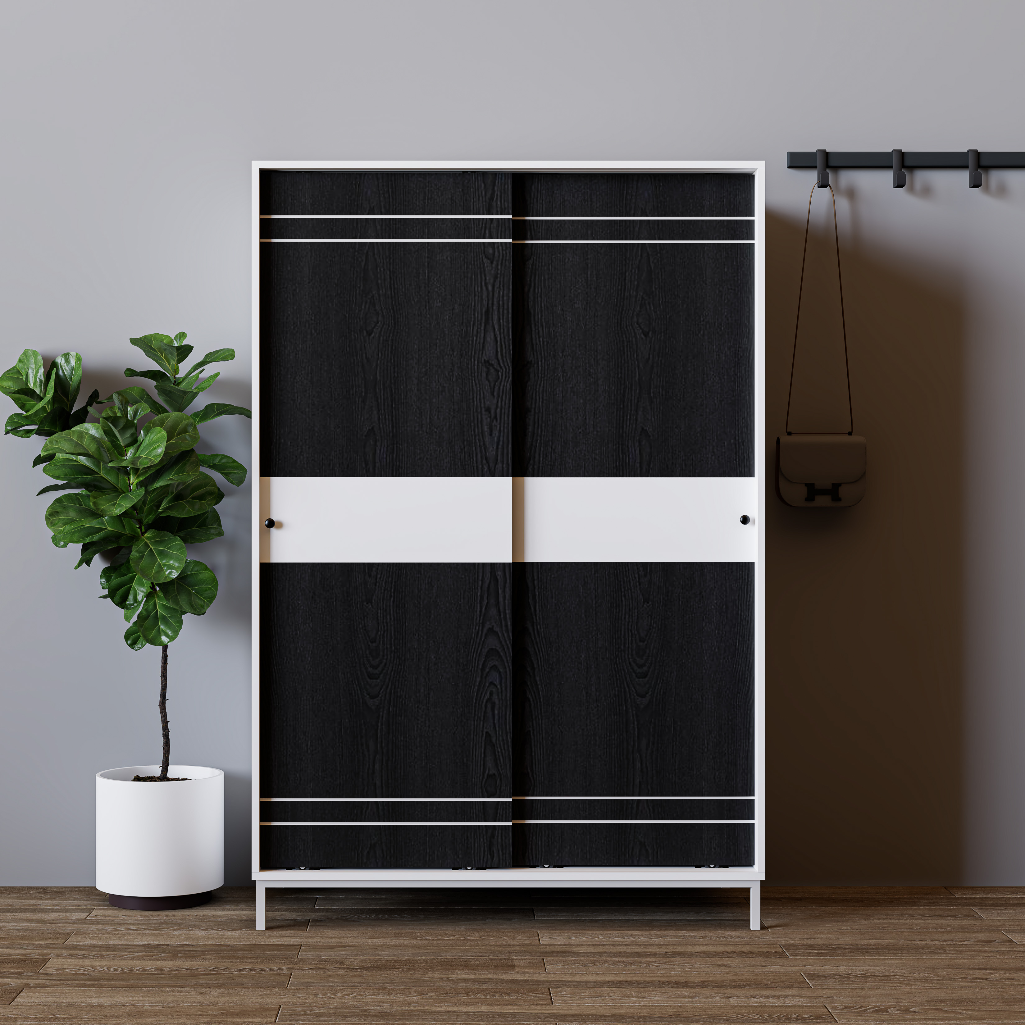 TAKO, Tủ quần áo 2 cánh lùa - chân sắt , 120cm x 54cm x 180cm , TCL_035