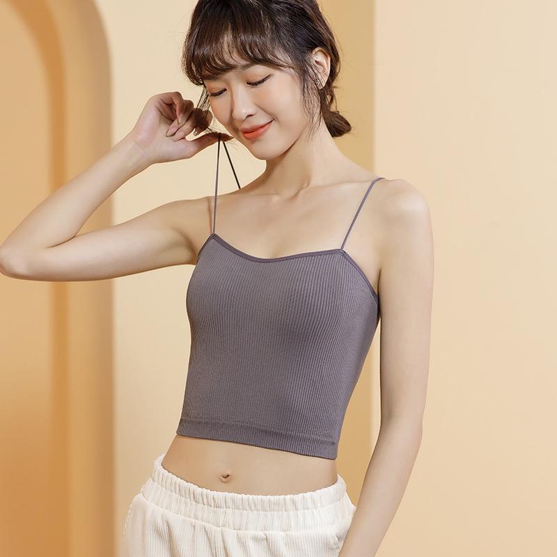 Áo 2 Dây Gân Tăm Croptop Đệm Ngực Dáng Ôm Thoải Mái 2D15