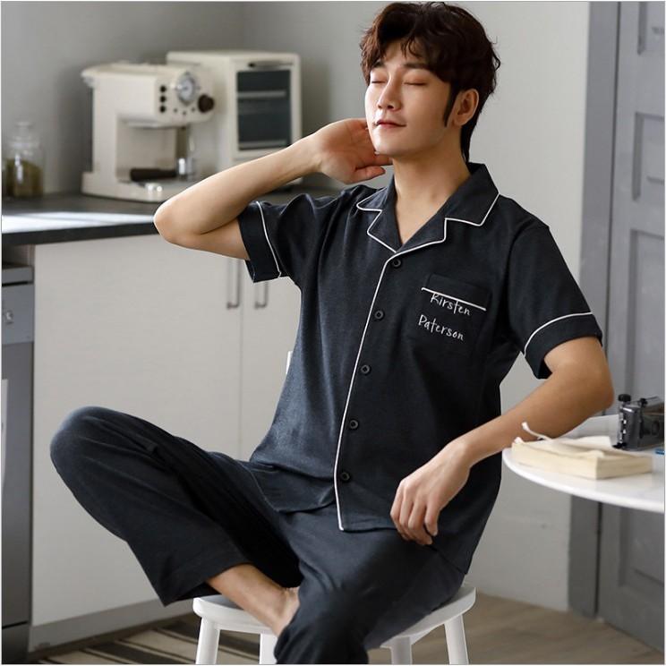 Pijama nam cộc tay-Đồ bộ nam bộ hè chất vải COTTON 100% dày dặn, thông thoáng
