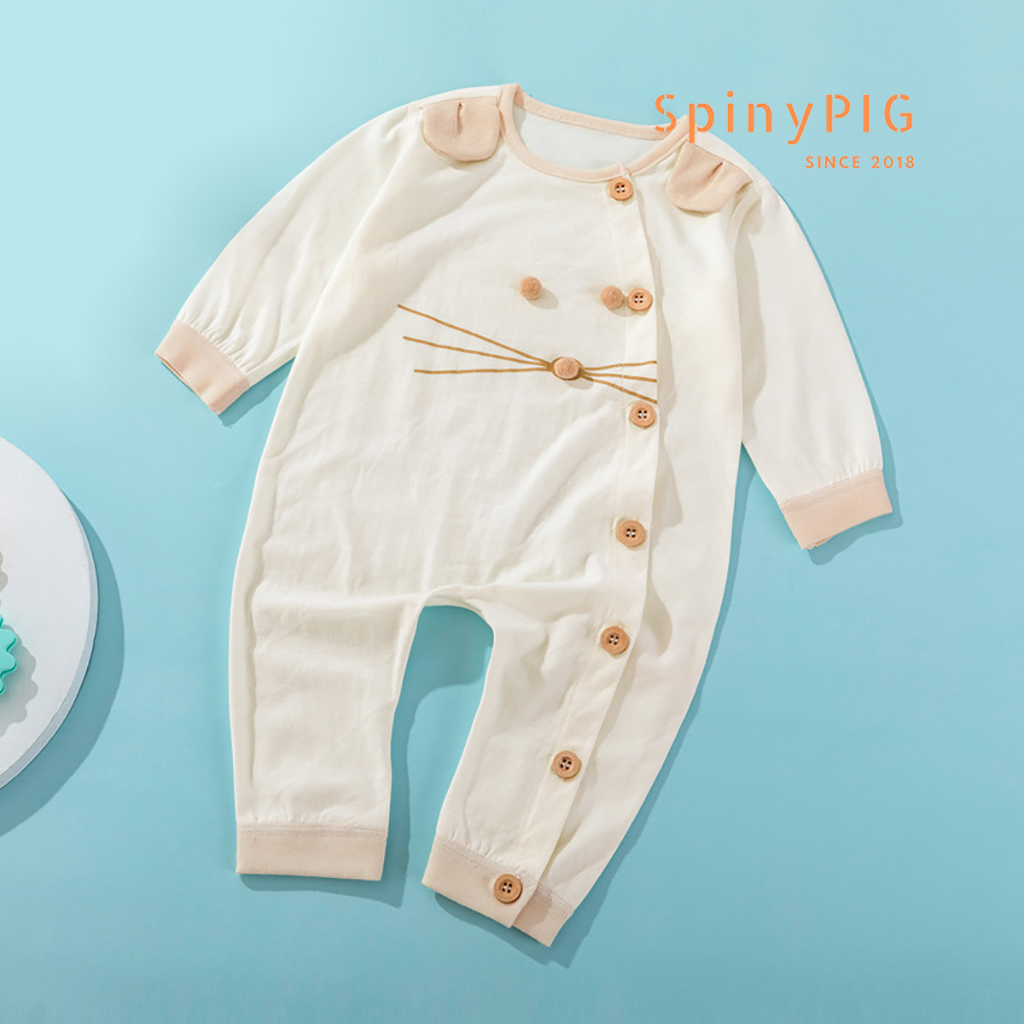 Bộ body dài tay sơ sinh 0-2 tuổi 100% cotton tự nhiên không chất tẩy nhuộm an toàn cho bé mặt mèo dễ thương