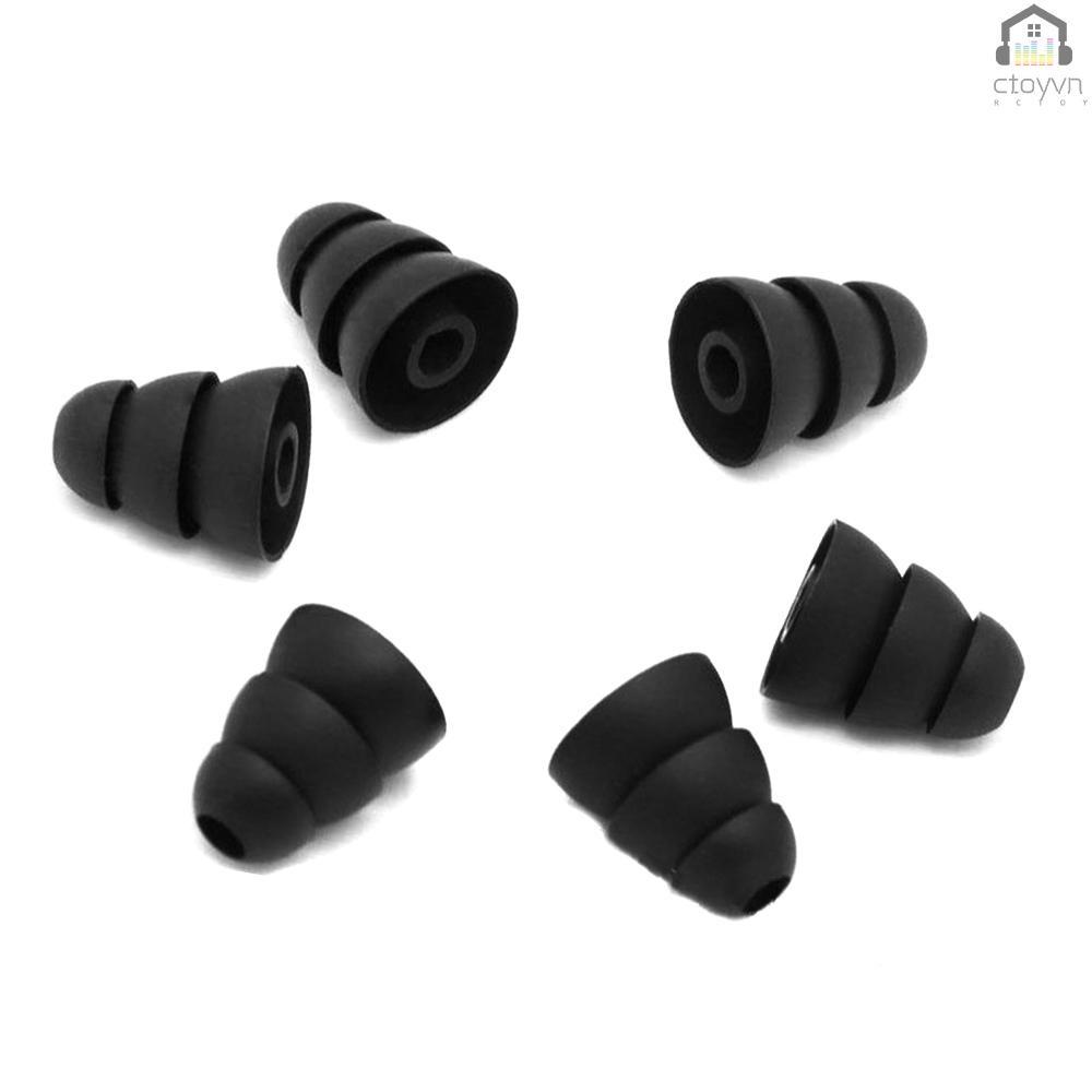 Set 3 cặp 6 cặp nút bọc đầu tai nghe nhét tai bằng silicon ba lớp màu sắc ngẫu nhiên