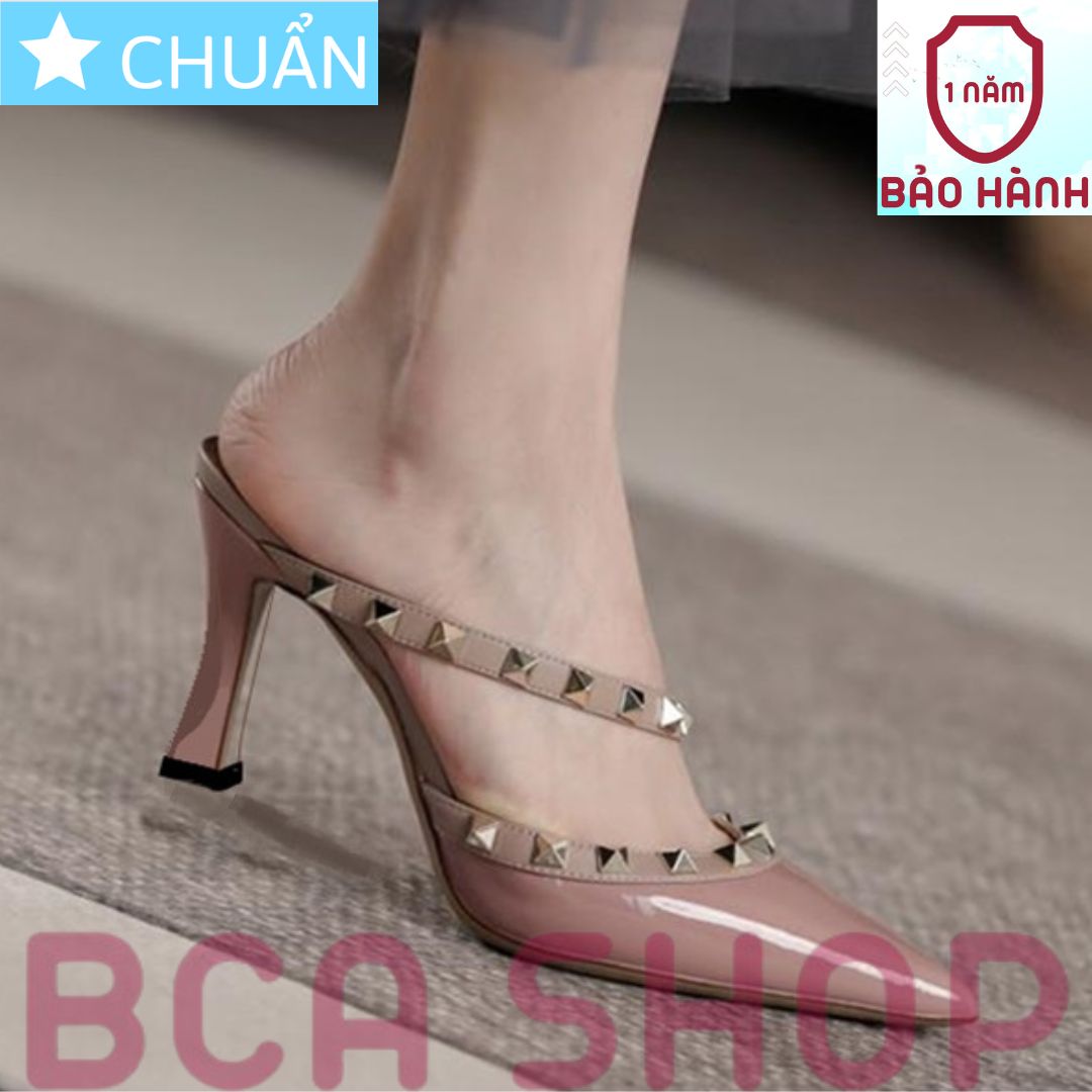 Giày cao gót nữ hở gót 7p RO503 ROSATA tại BCASHOP mũi nhọn, viền gai kim loại sành điệu, thời trang - màu hồng