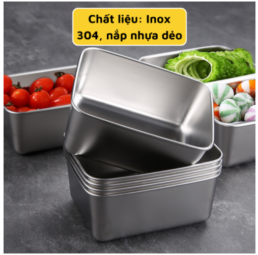 HỘP ĐỰNG THỨC ĂN BẰNG INOX 304 CÓ NẮP ĐẬY. KHAY INOX 304 ĐỰNG THỰC PHẨM CAO CẤP CHỐNG RỈ GD753-HopInox