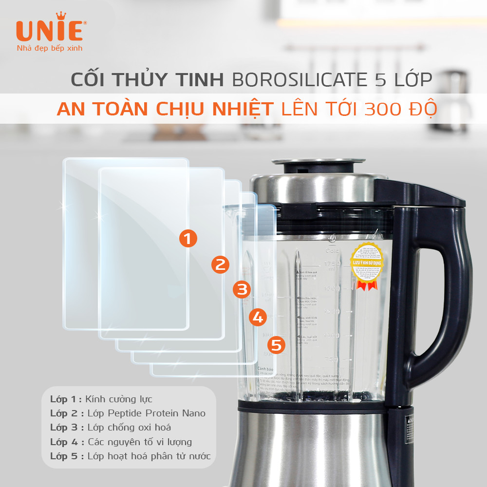 Máy Làm Sữa Hạt UNIE V6, 8 Chế Độ Nấu Tiêu Chuẩn Châu Âu, Dung Tích 1700ML Công Suất 1000W - Hàng Chính Hãng