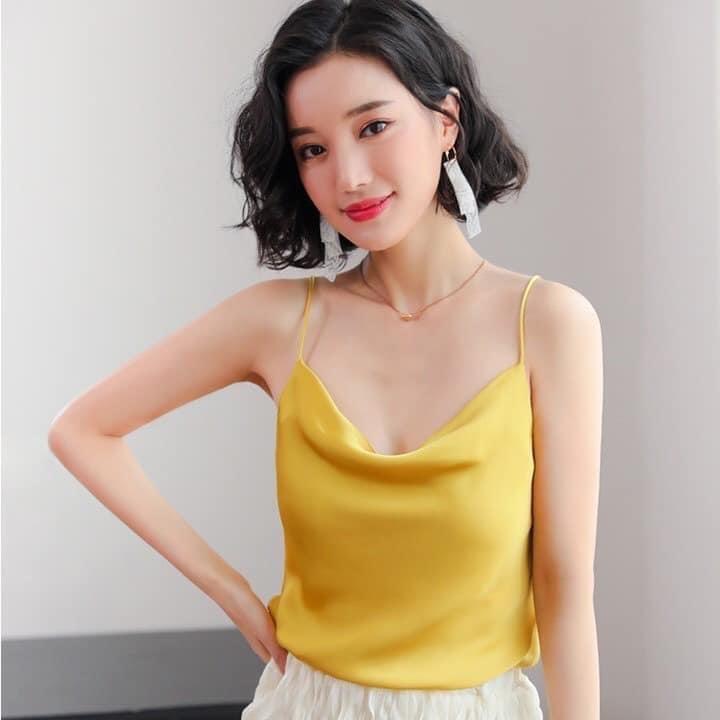 Áo 2 Dây Nữ Cổ Đổ Chất Đũi Lụa Siêu Mịn Mát Nhiều Màu Siêu Đẹp