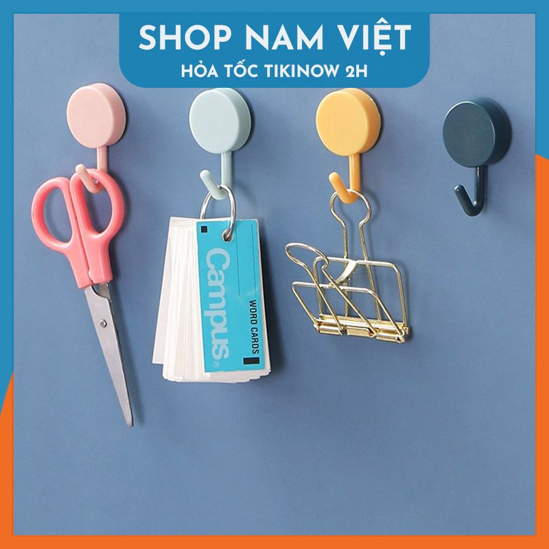 Set 10 Móc Nhựa Tròn Dán Tường Nhiều Màu Sắc Hiện Đại, Móc Treo Đồ Trang Trí Nhà Cửa - Chính Hãng NAVIVU