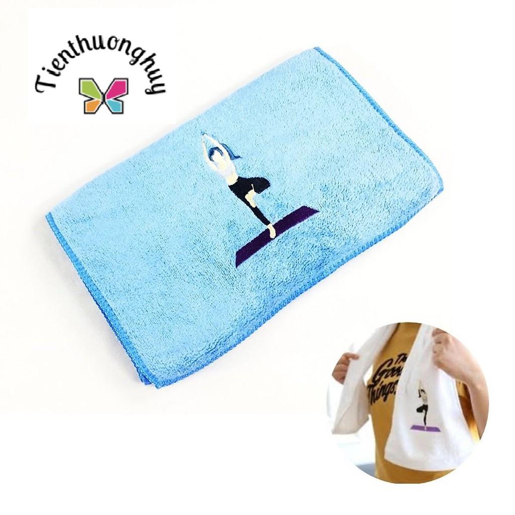 Khăn cotton thể thao lau thấm mồ hôi thêu hình cô gái tập yoga