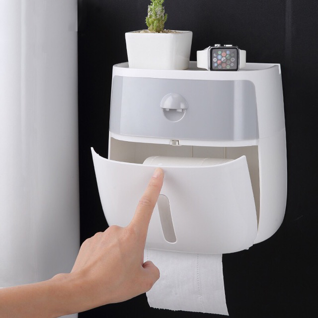 Hộp Đựng Giấy Vệ Sinh Đa Năng 2 Tầng, Có Ngăn Kéo, Khay Để Điện Thoại E1804 - Chất Liệu Nhựa Cao Cấp, Thiết Kế Sang Trọng, Đóng Mở Nhấn nút Tiện Dụng - Hàng Nhập Khẩu.