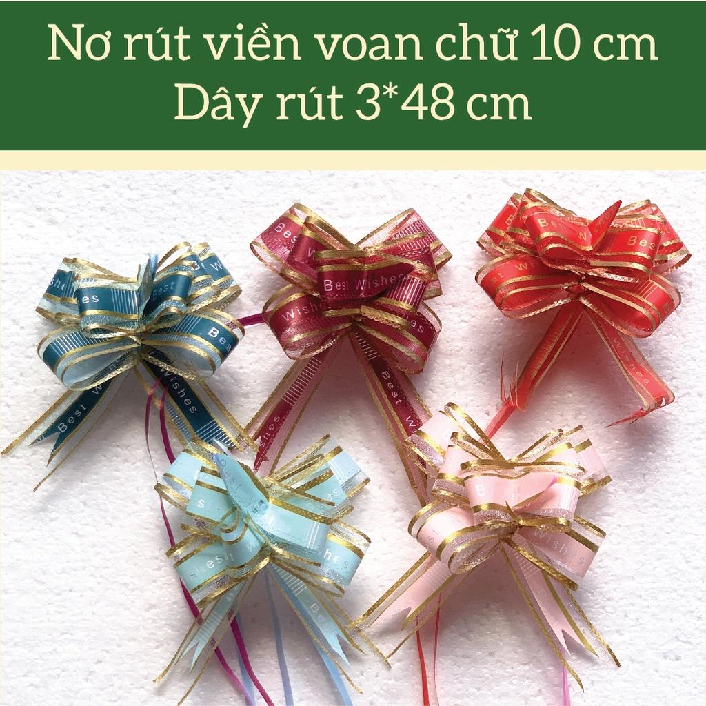 10 Nơ rút 3x48cm voan chữ &quot;Best wishes&quot; viền vàng nhiều màu