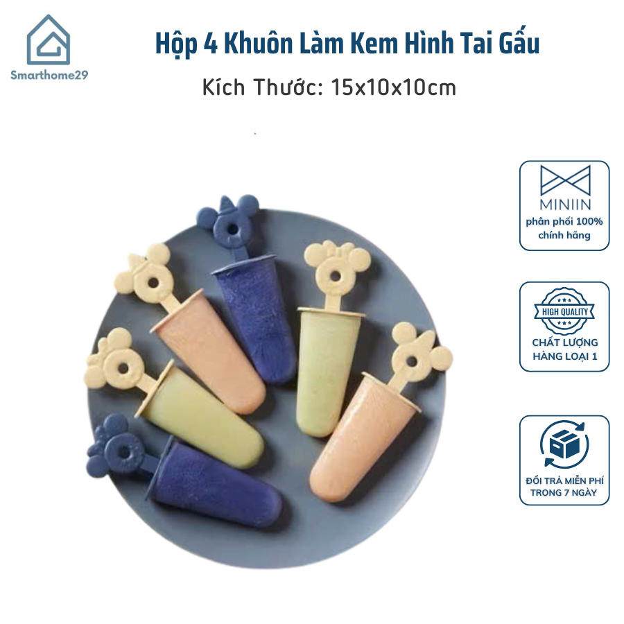 Hộp 4 Khuôn Làm Kem Hình Tai Gấu – Tái Sử Dụng, Dễ Thương, Tiện Lợi Mùa Hè - HÀNG CHÍNH HÃNG MINIIN