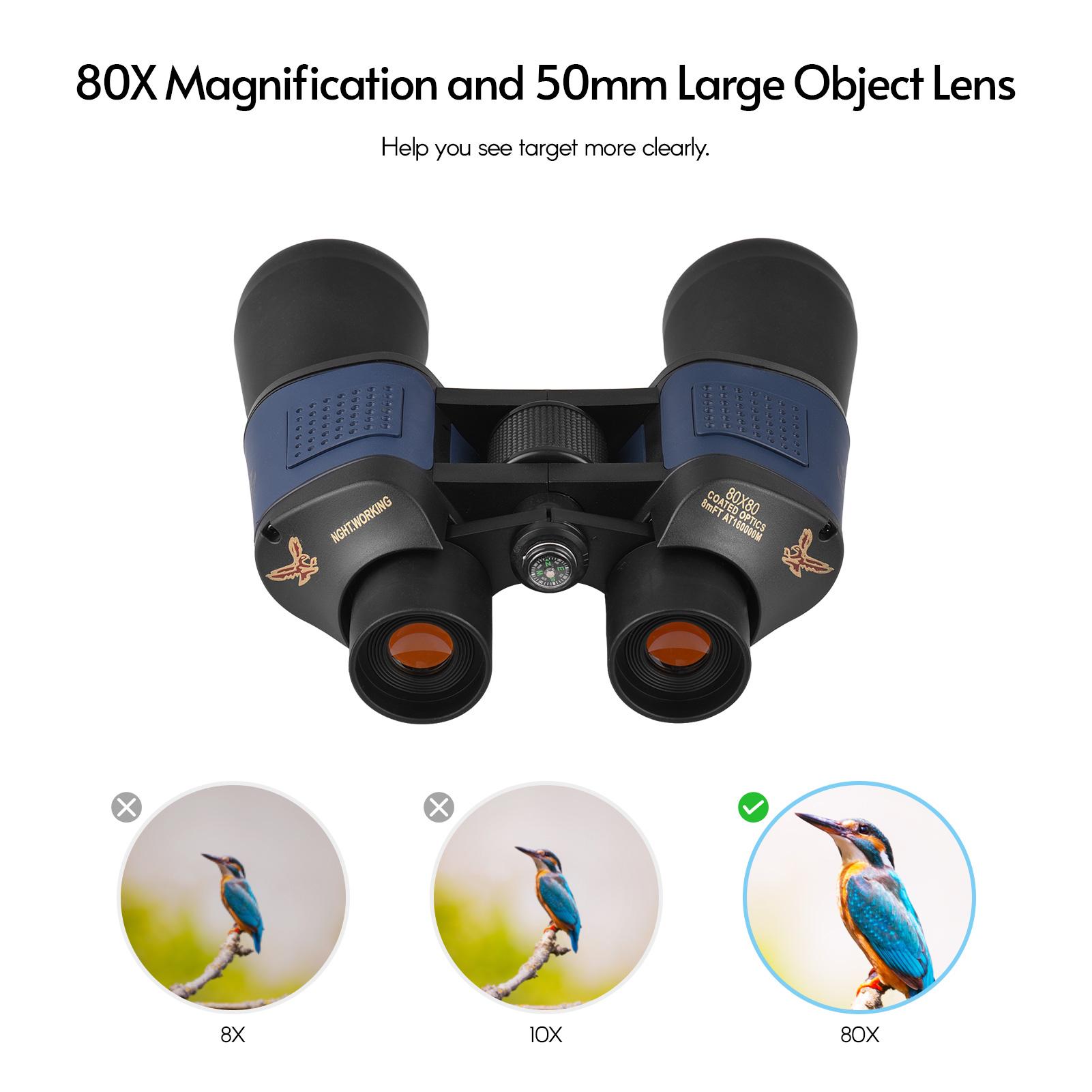 80X80 HD Binoculars Telescope Long Range Binocular Prism Lens with Carry Bag for Concert Sports Events Bird Watching