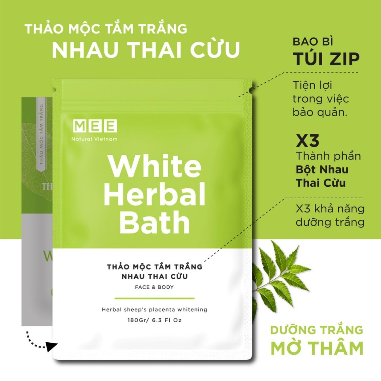 Tắm Trắng Body Nhau Thai Cừu - Bột Sữa Dưỡng Trắng Da Mặt Thảo Mộc Mee Natural White Herbal Bath 180gr