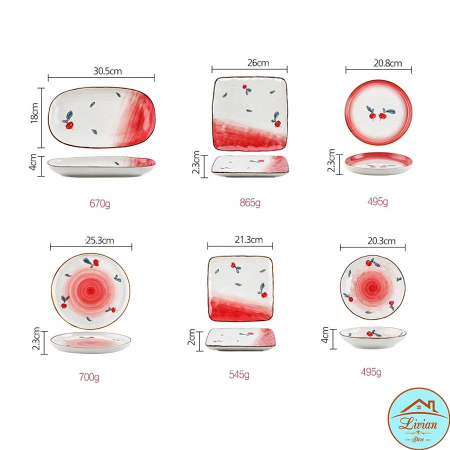 Đĩa sứ, đĩa decor bàn ăn họa tiết củ cải đỏ nhiều kích thước