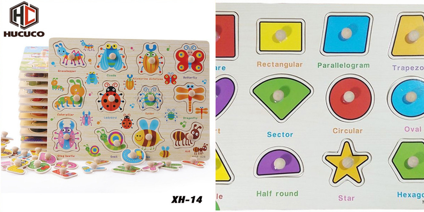 Combo 2 bộ đồ chơi: Bảng côn trùng có núm + Bảng hình học mới - hàng chính hãng