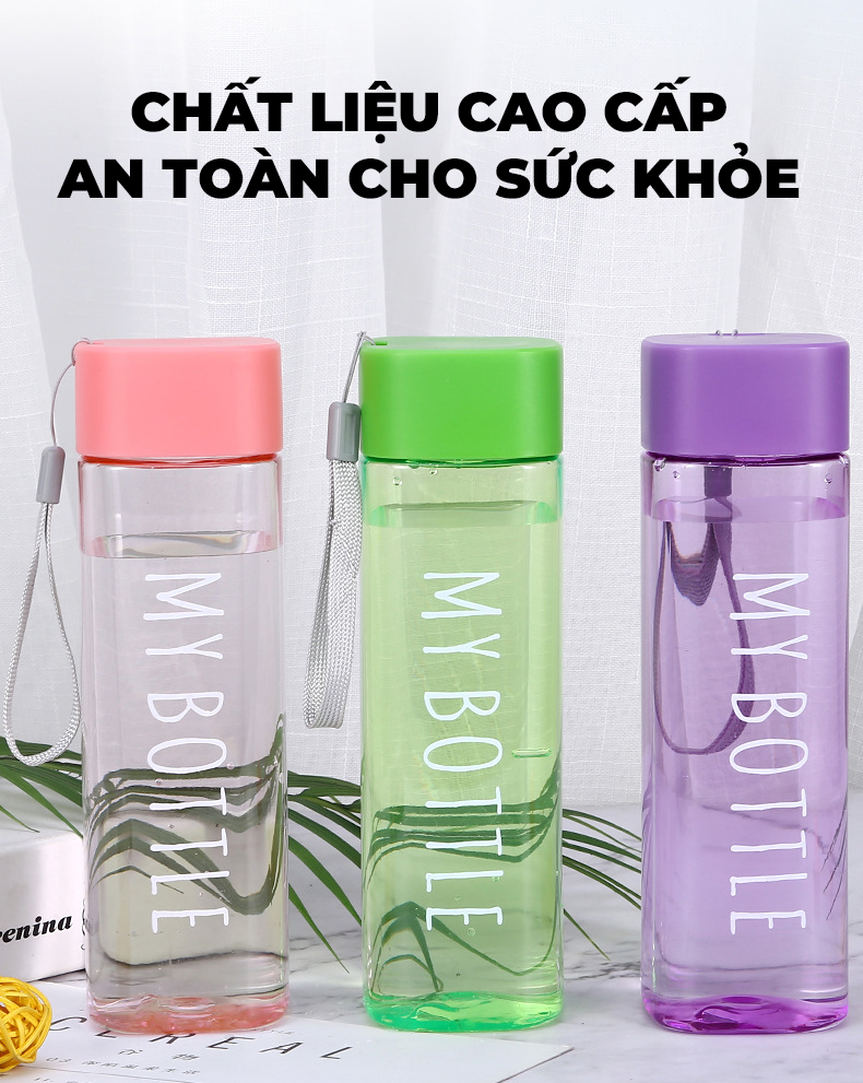 Bình, Chai Đựng Nước My Bottle,  Chai Nước Học Sinh, Thể Thao, Tập Gym Cute Có Quai Xách - Dung tích 500 ml, Màu ngẫu nhiên