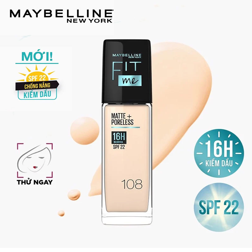 Kem Nền Maybelline Mịn Nhẹ Kiềm Dầu Chống Nắng Fit Me Matte Poreless Foundation Spf22 30Ml - 108 Light Porcelain