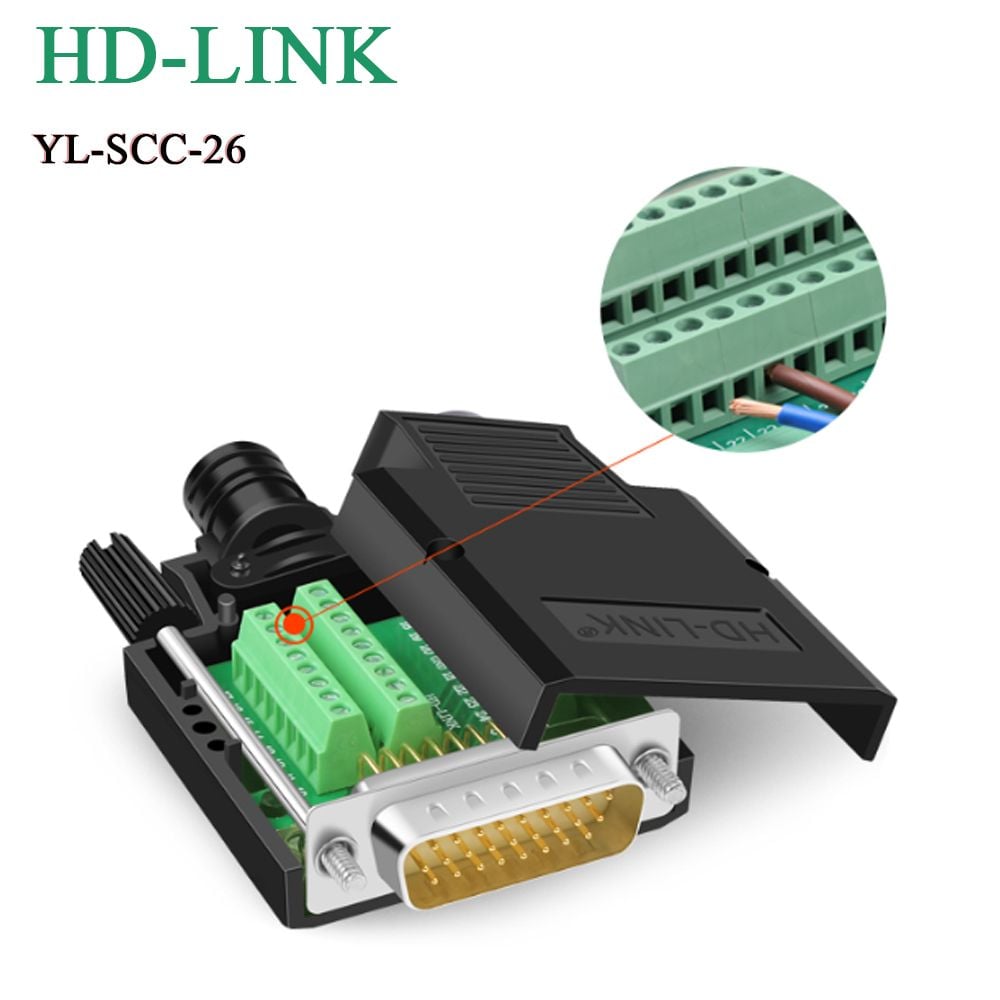 Đầu bấm cáp DB26 cổng dương + vỏ ốp nhựa HDLINK YL-SCC-26M. HÀNG CHÍNH HÃNG