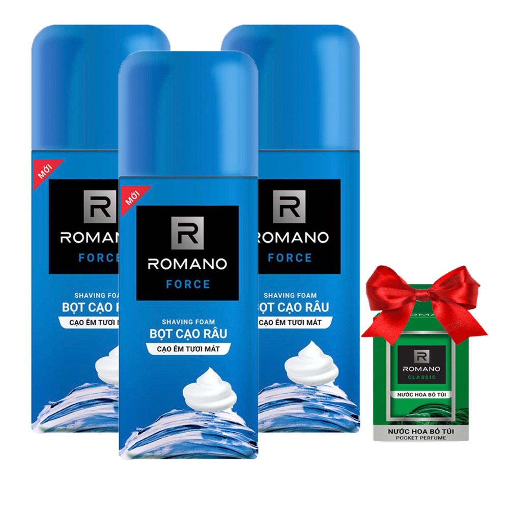 Combo 3 Chai Bọt cạo râu Romano Force (175ml*3)+Tặng kèm nước hoa Bỏ túi Romano 18ml